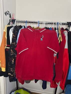 Vintage 90s Disney Store Goofy Embroidered Red Pique Polo Shirt Size L